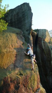 Rob at the crux move of Noonday Ridge (E1 5b ***)