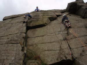 Debbie on her first out door lead, Peri climbing the HS