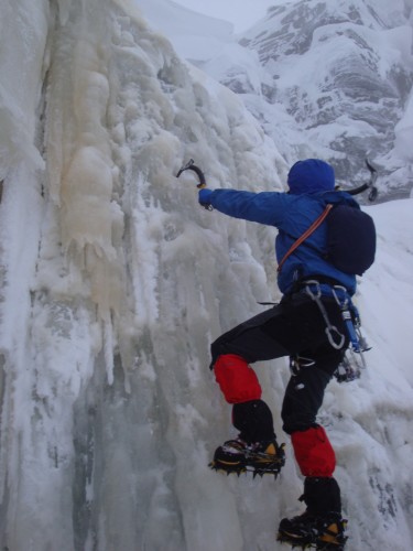 Ice bouldering on Kinder Downfall