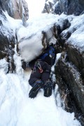 Paul Davies descending Custs Gully Great End Grade I