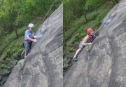 Contrasting styles and facial expresion on the crux of Tody's Wall.