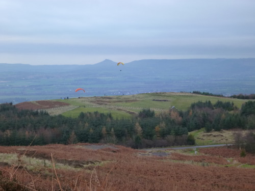 Paragliders at 'Green Bank' with Roseberry topping in the background