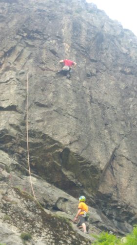 Jamie lead climbing route called Mendes VS at Ravens Crag